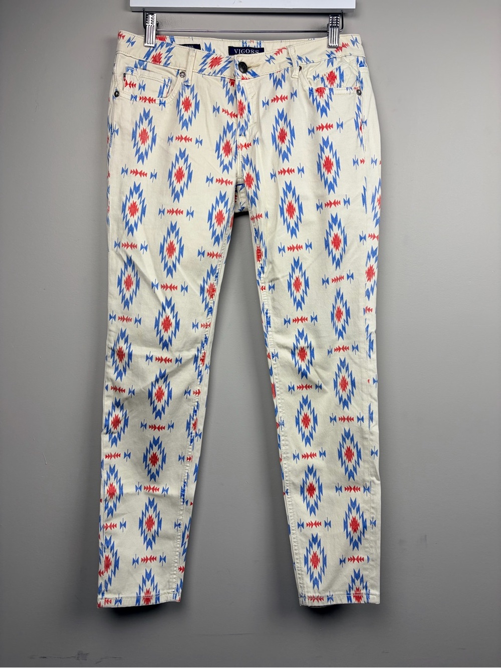 Vigoss The Jagger Super Skinny Jeans Womens 28 Cream Aztec Southwestern Print